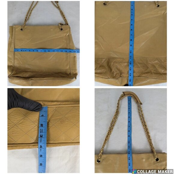 CHANEL Leather Matelasse Chain Shoulder Bag Lamb Skin Beige CC Auth - Picture 12 of 12